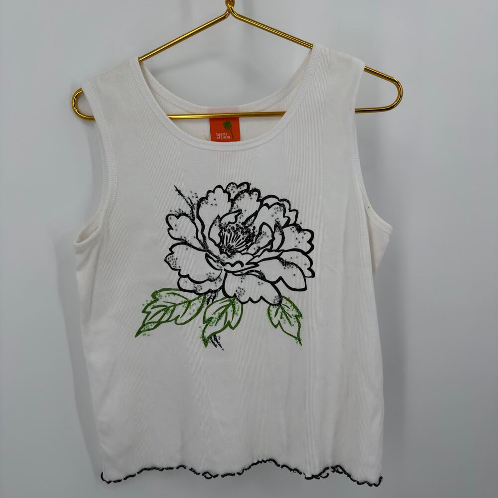Hearts of Palm Floral Ribbed Tank Top - Women's Large